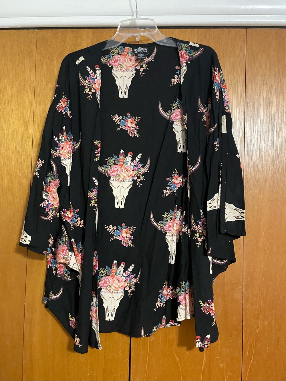 Angie Black Floral Skull Print Kimono Jacket